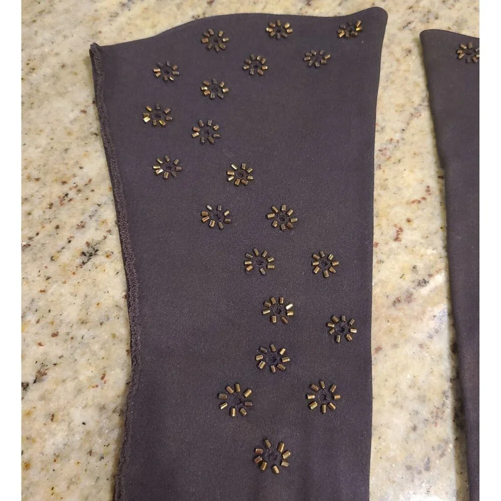 Vintage Size 6.5 M Brown Gold Flower Beaded Stretch 13.5